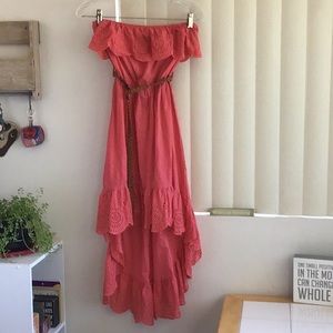 ‘Rue 21’ Strapless Hi-Low Ruffled Dark Coral Dress